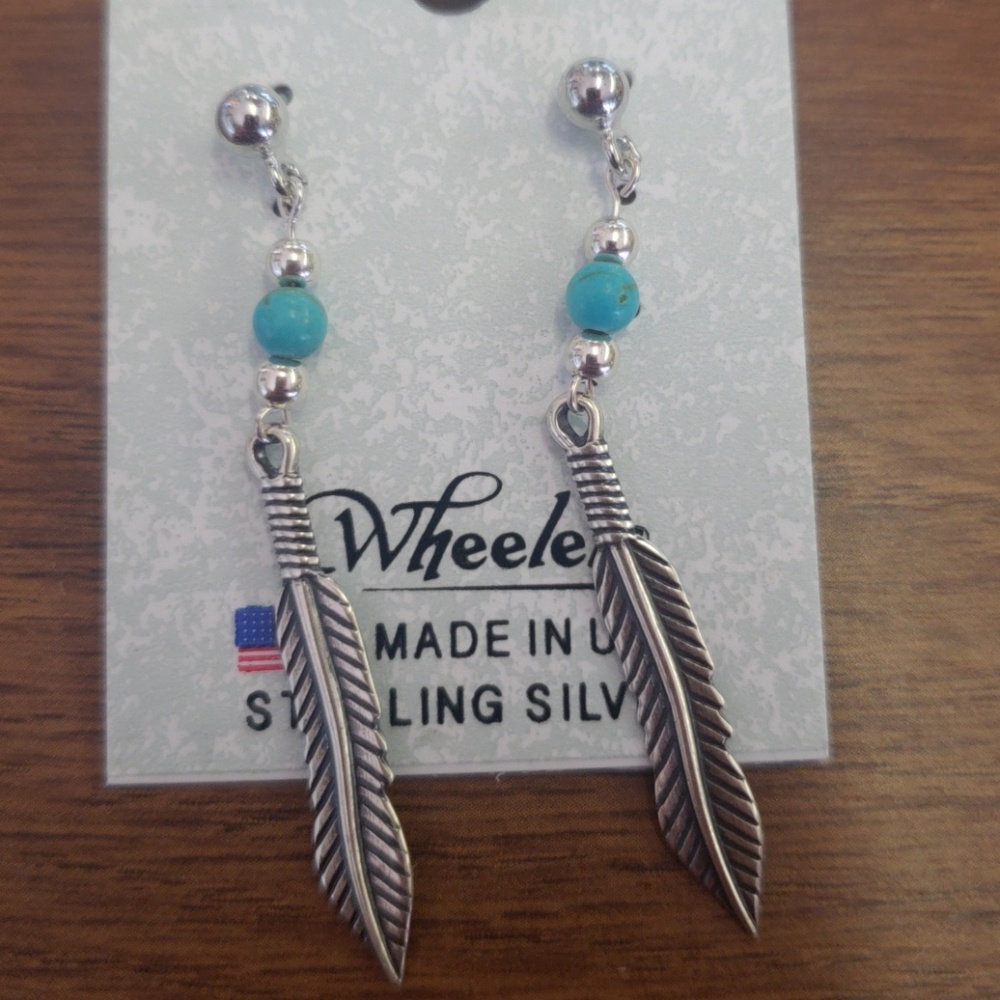 Sterling silver and turquoise feather earrings